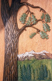Carved Oak and Mountain Panel
