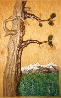 Carved Pine and Mountain Panel