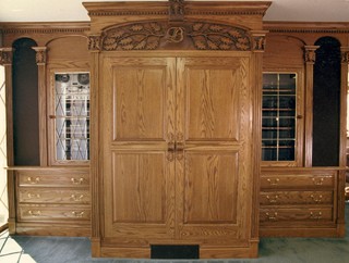 Entertainment Center with Carved Oak and Initial
