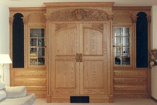 Entertain Center with Carved Roses and Basket