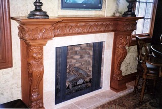 Carved mantle with lions