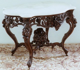 Carved Table with Marble Top