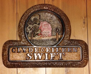 Rustic Carved Sign with Barn